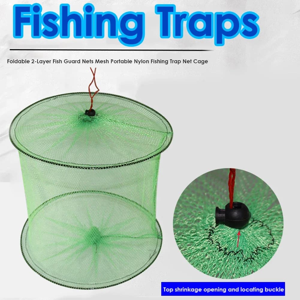 Rete da pesca pieghevole in Nylon a 2 strati portatile Crawdad Crab Trap Net Basket Outdoor Fish Guard Nets rete di rete per pescatore