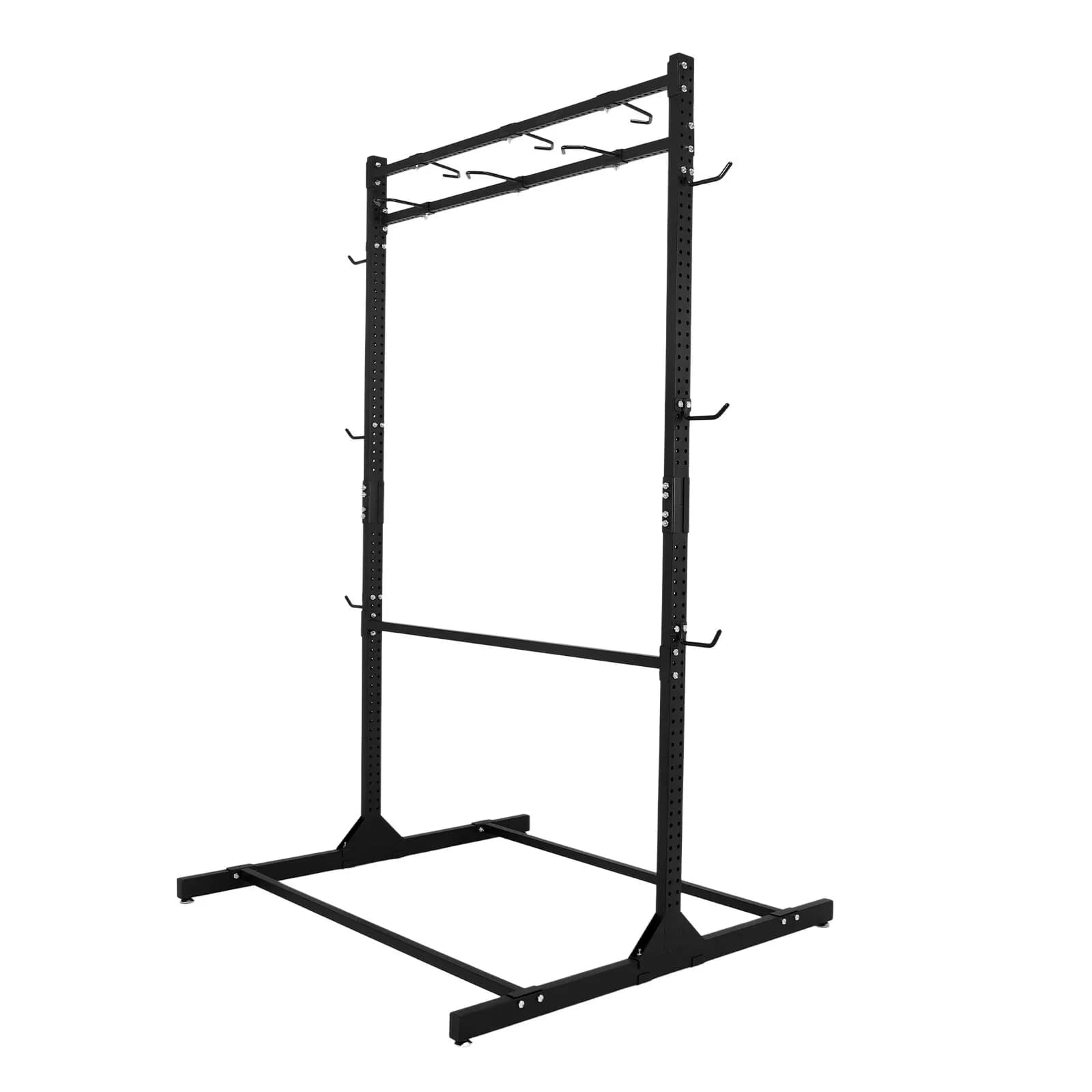 Floor stand for durable bikes with adjustable hooks, space saving, contains up to 6 bikes and 6 helmets, for home and garage