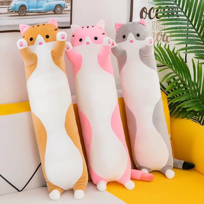 Simpatico gatto peluche lungo rosa marrone grigio gatti addormentati cuscino per le gambe squishy piccola bambola animale placare peluche regalo