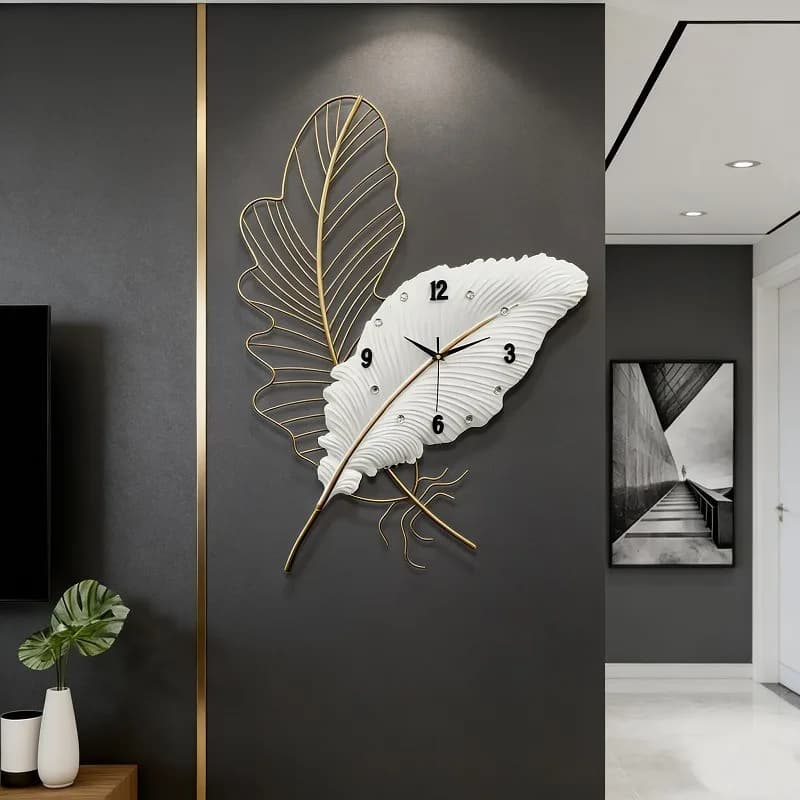 Feather Wall Clock Modern Art Wall Watch Aesthetic Mural Clocks Silent Minimalist Elegant Living Room Watches with Light Decor