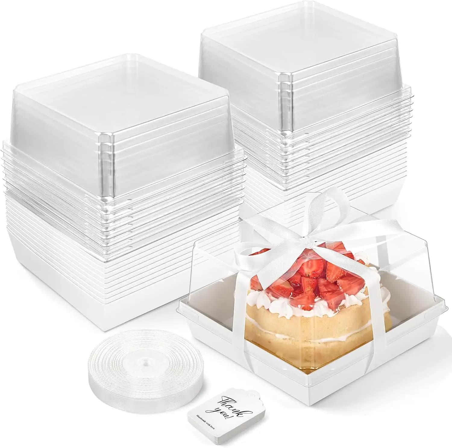 Scatole di Carta per Torte 7x7x4 Pollici con Coperchi Trasparenti, Confezione da 20 Contenitori Quadrati Monouso per Dessert, Torte, Cupcake