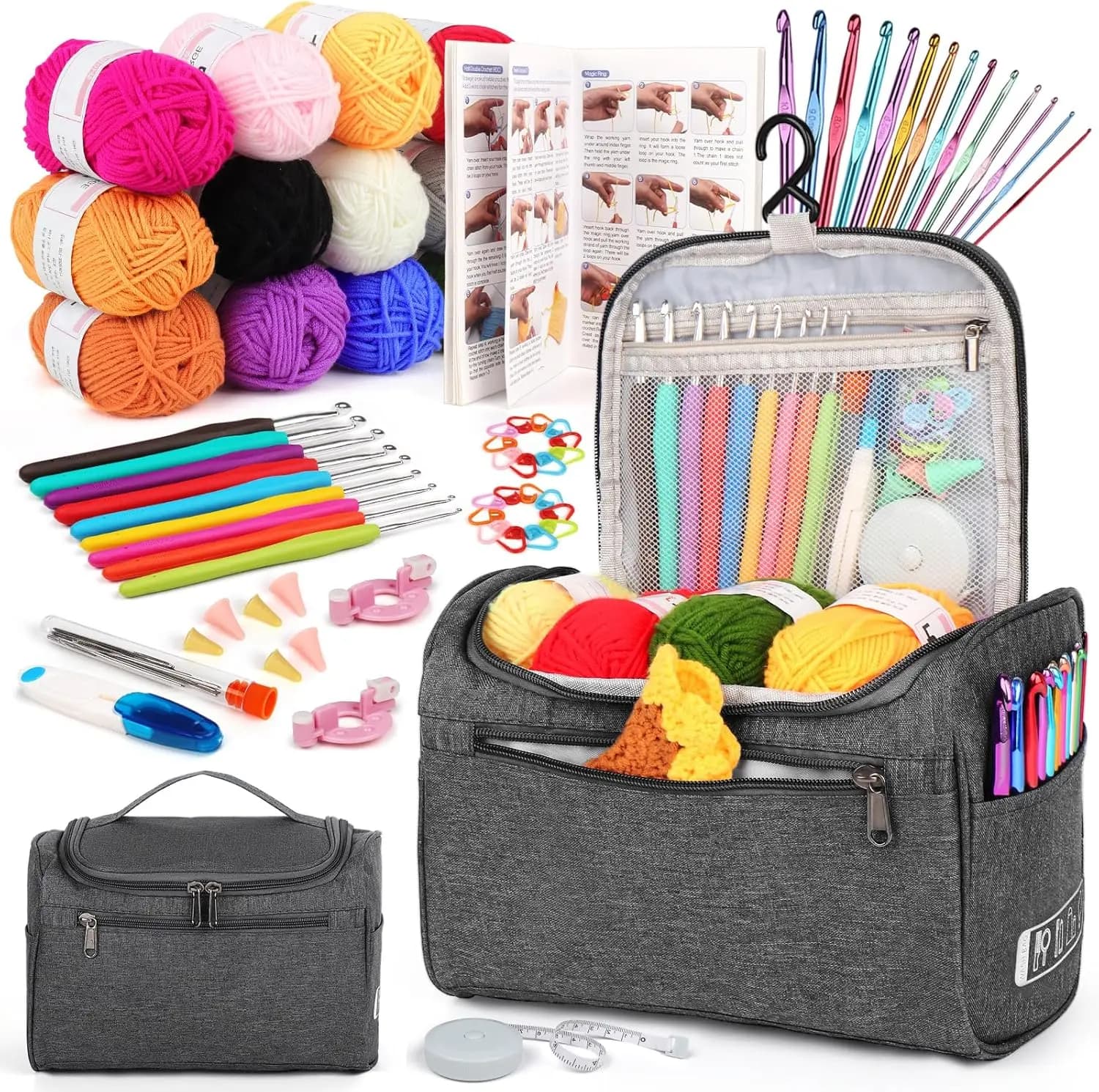 Kit Uncinetto per Principianti con 23 Uncinetti e Set di 655 Iarde di Filato per Adulti, Include Istruzioni e Borsa per il Trasporto