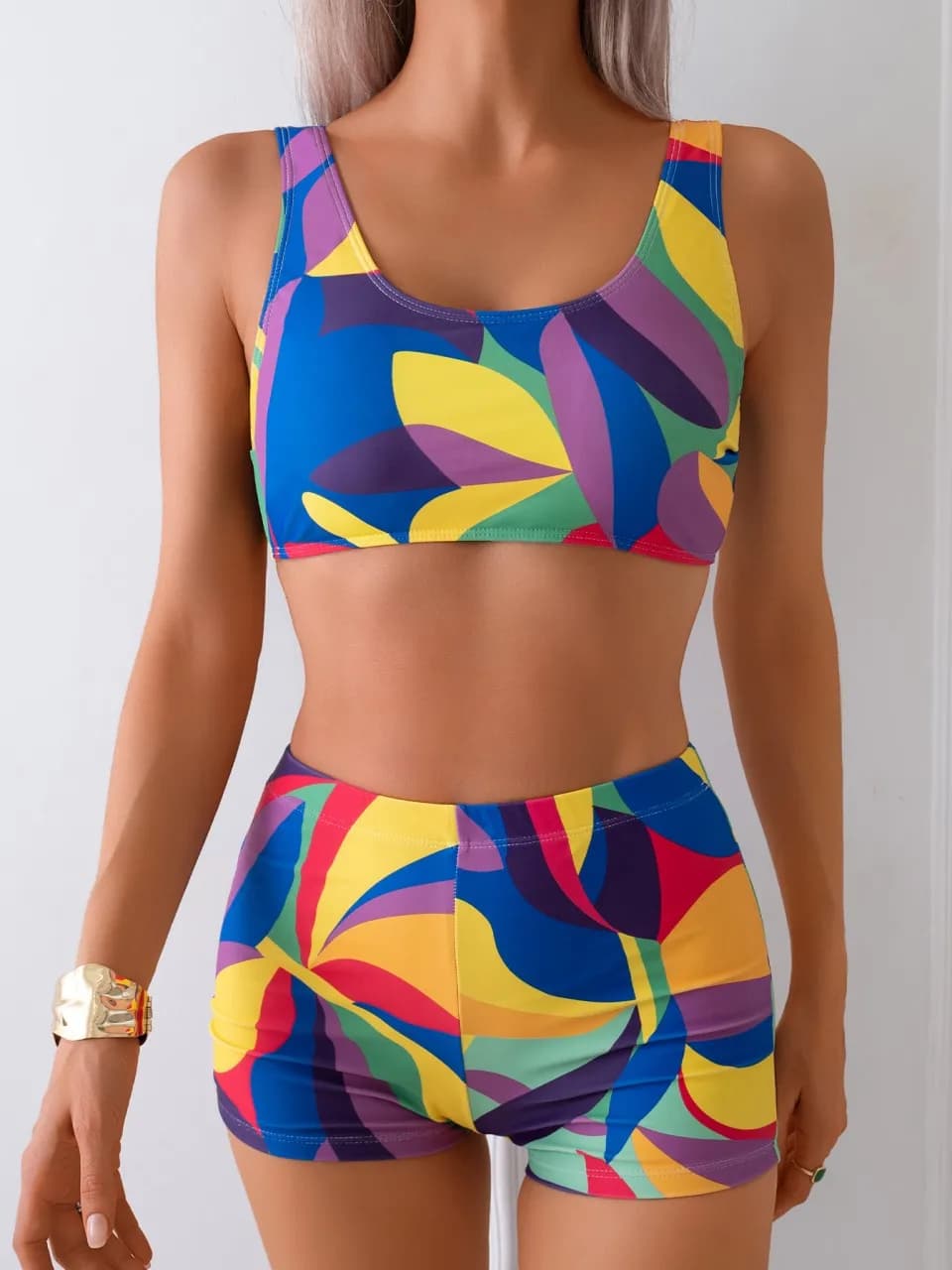 Costume da bagno sexy sportivo a fascia con stampa, bikini a vita alta da donna 2026, per mare e piscina