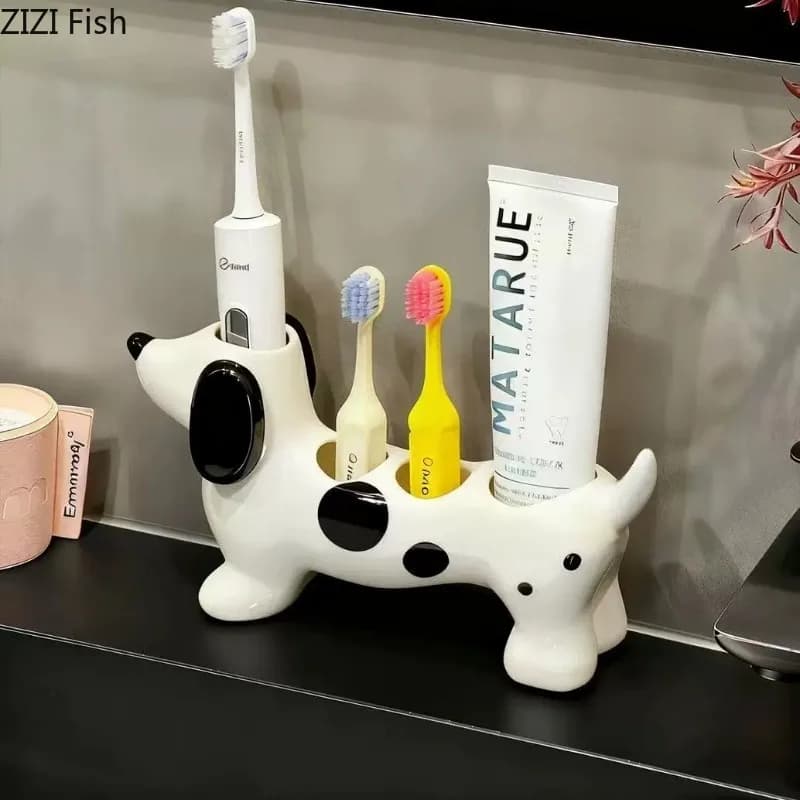 Portaspazzolino Elettrico a Forma di Bassotto, Mensola da Bagno, Porta Dentifricio, Organizzatore per Lavabo, Supporto con Base in Ceramica, Portaoggetti