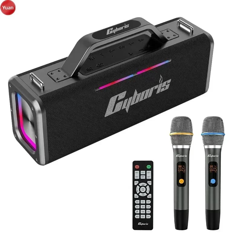 Altoparlante karaoke da 200W con due microfoni, altoparlante wireless portatile con microfono, sistema PA, macchina karaoke con LED RGB per adulti