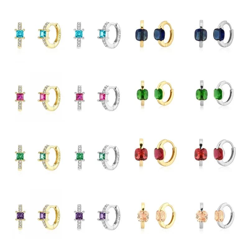 Geometric Purple/White/Green/Blue/Red Square Small Colorful Zircon Hoop Earrings for Women Jewelry Pendientes