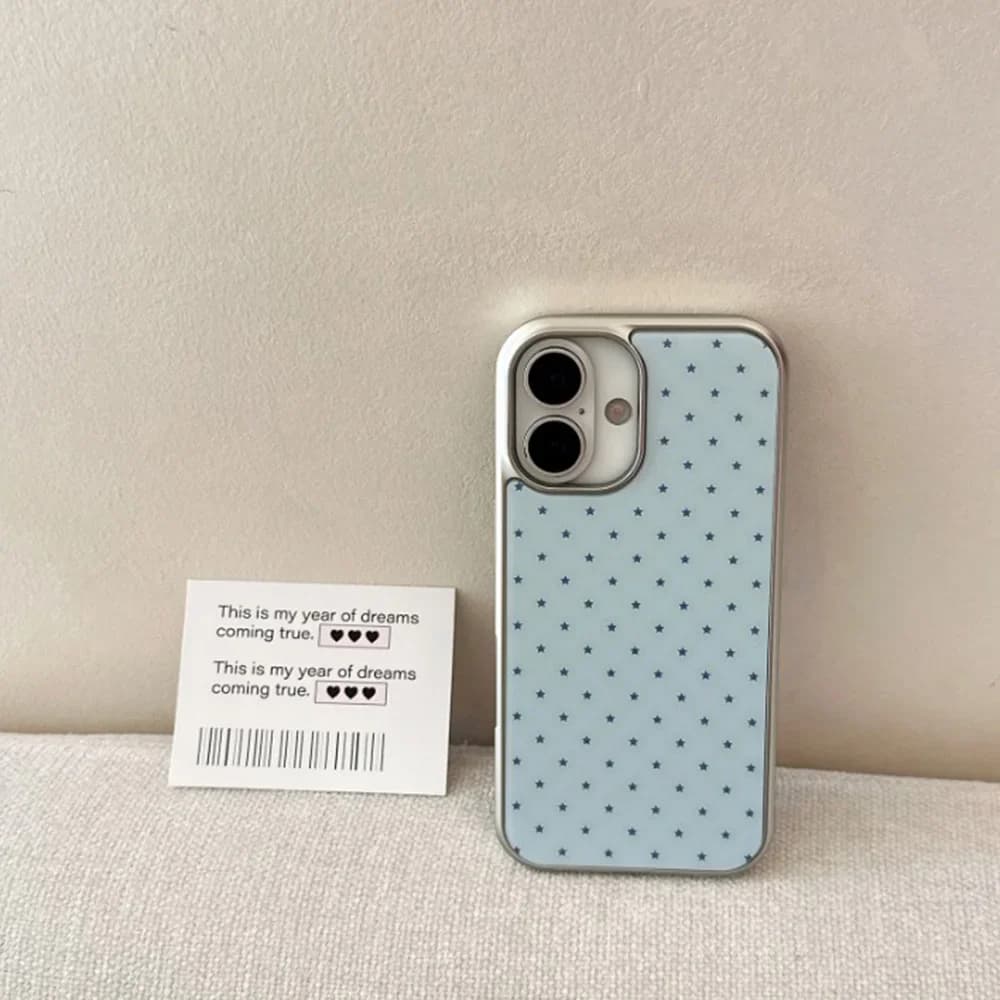 Full Screen Blue Mini Star Pattern Electroplated Drip Glue Phone Case For iPhone 17 16 15 14 13 12 11 Pro Max Plus 17air Cover