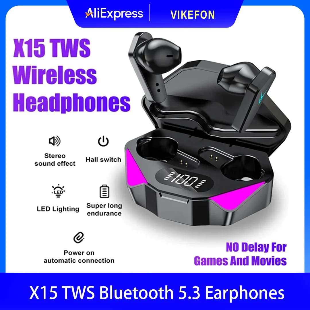 Cuffie Bluetooth Wireless X15 con Display LED, Auricolari da Gaming con Microfono, Cuffie Wireless con Cancellazione del Rumore