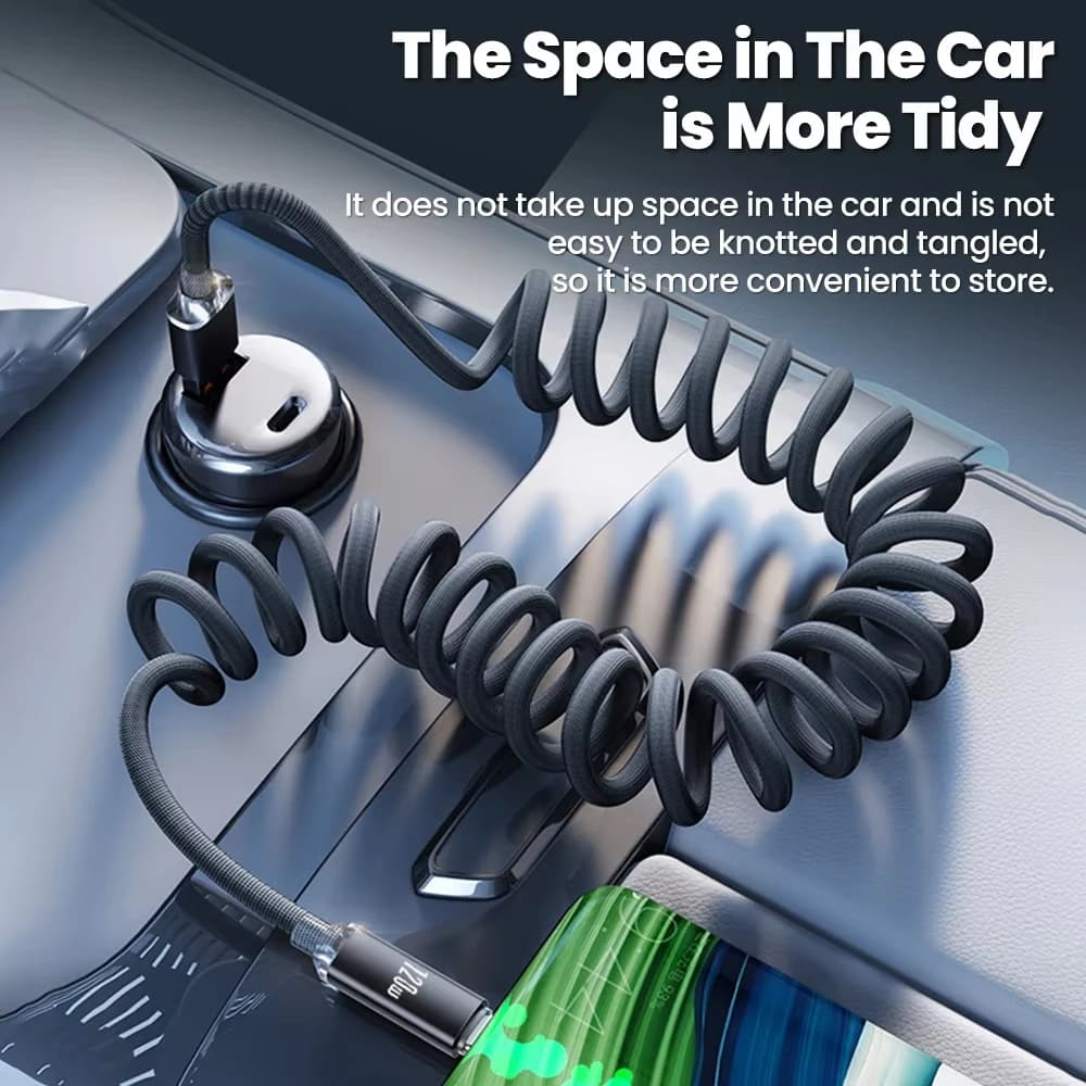 NNBILI 120W Car USBA to USB C Fast Charging For Samsung S26 Xiaomi Huawei USBC To UAB C Spring Telescopic Cable For iPhone 17 16