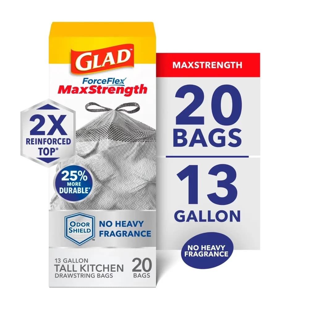 13 Gallon Tall Kitchen Drawstring Trash Bags with Odor Control Strong and Durable Wastebasket Liners 20 Count Pack for Home Office