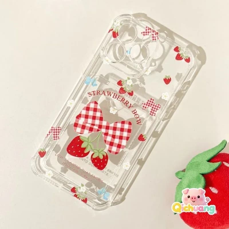 Custodia per telefono con porta carte a forma di fragola per iPhone 17 Pro Max Air 15 14 Plus 13 12 11 Pro Max, cover posteriore con fiocco a farfalla e frutta