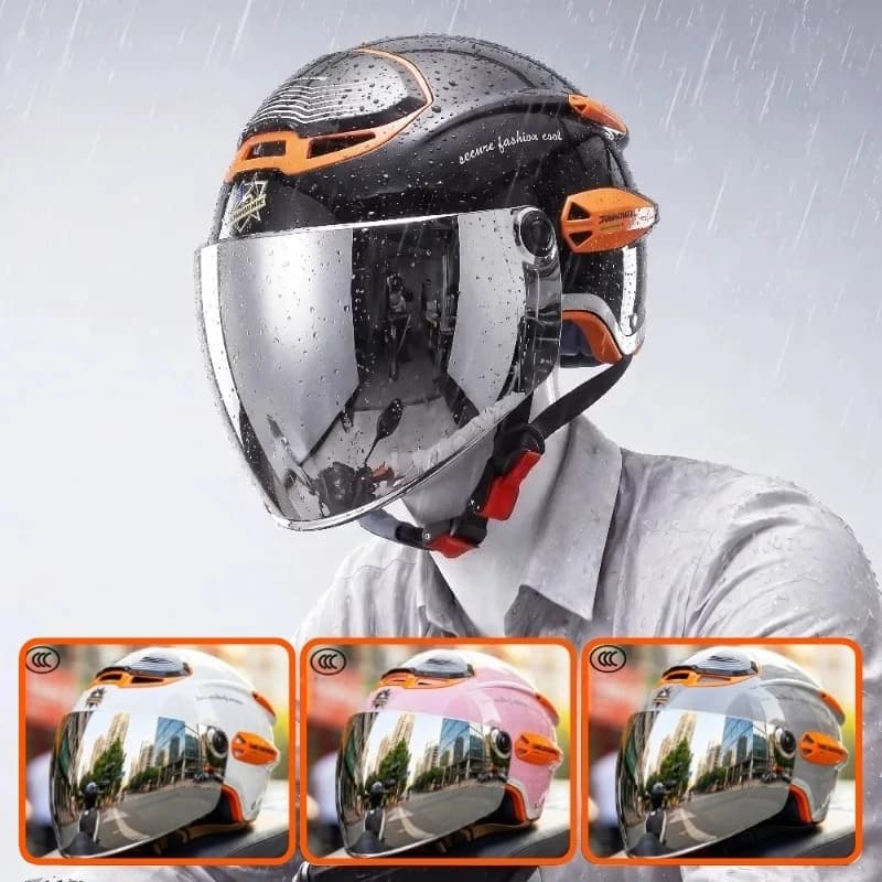 Electric scooter men's helmet built-in fan universal women's half helmet sun protection motorcycle riding helmet