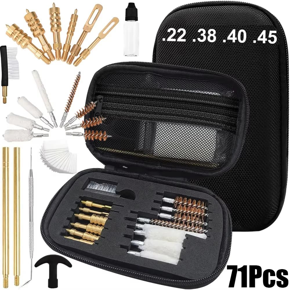 71Pcs Gun Cleaning Kit for .22 .38/9mm .40 .45 Bore Brushes Pistol Cleaning Kit Chamber Clean Brush Set Handgun Cleaning Tool