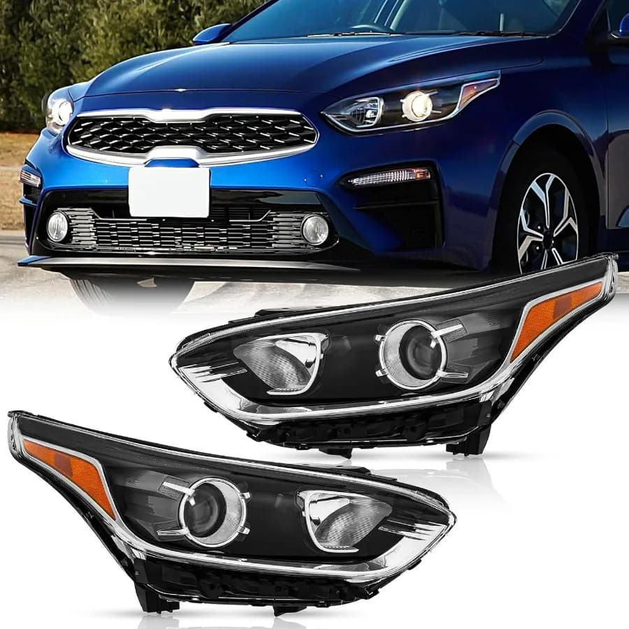 Gruppo fari compatibili con Kia Forte 2019 2020 2021 Lato conducente e passeggero Plastica nera Aggiornamento LED ad alto lume