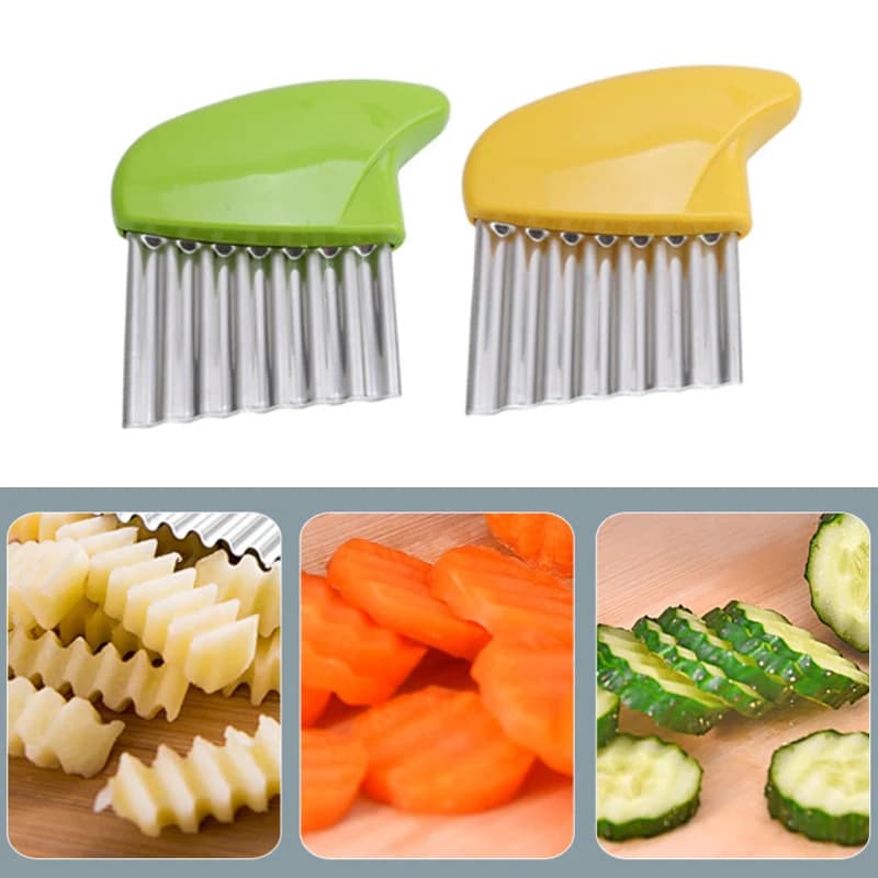 1-5PCS Stainless Steel Crinkle Cut Knife, Wavy Vegetable Slicer French Fry Cutter Potato Chopper Tool with Handle for Kitchen