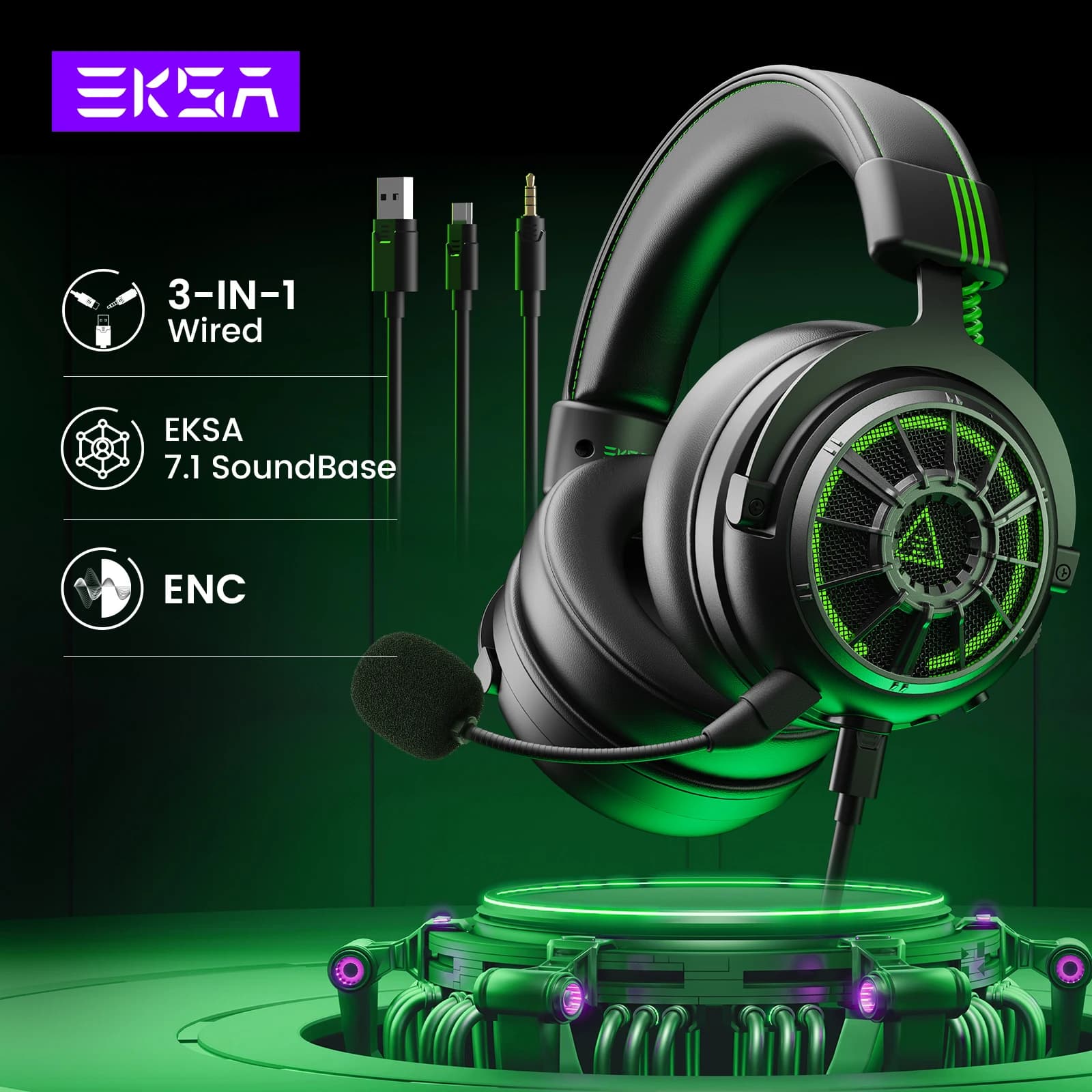 EKSA StarEngine Pro Cuffie da gioco Gamer 7.1 Cuffie over-ear cablate con microfono ENC con cancellazione del rumore per PC/PS4/PS5/Xbox