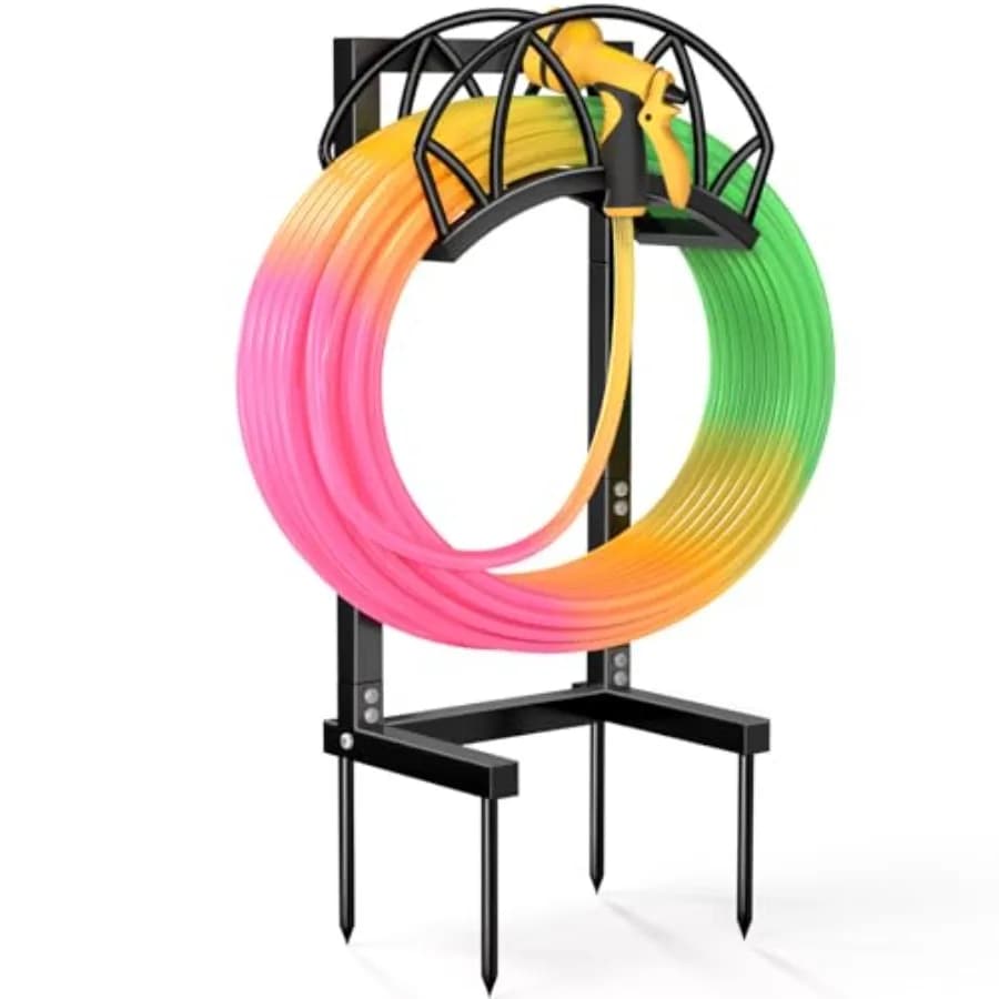 Supporto per Tubo da Giardino, Porta Tubo dell'Acqua Autoportante per Esterni, Robusto Supporto in Metallo Rimovibile per Stoccaggio Tubi da Giardino
