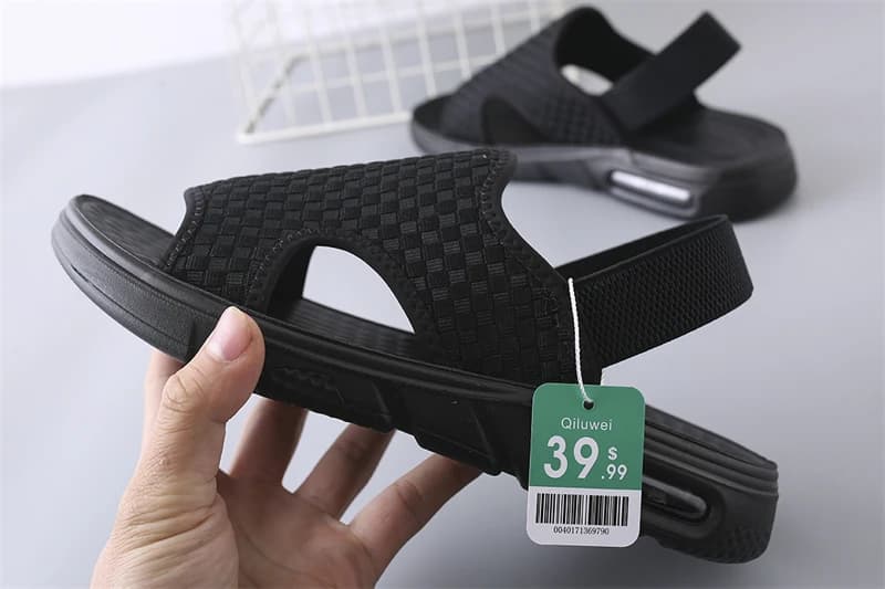 Sandali Casual da Esterno con Suola in Gomma Ammortizzata e Cuscino d'Aria, Tomaia in Pelle Intrecciata e Rete Traspirante, Fondo Morbido, Scarpe da Spiaggia con Chiusura Posteriore Adesiva