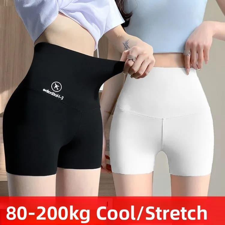 plus Size Ice Silk Safety Pants Women's Yoga Fitness Shorts Bottoming Trousers Three-Quarter Length Breathable Stretchy Leggings