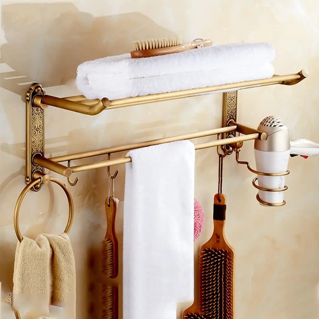 Set di Accessori Bagno in Rame Anticato con Portasciugamani, Portarotolo, Scopino WC e Gancio Appendiabiti, Personalizzabile