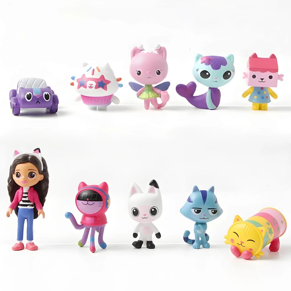 NUOVO Set di 10 Statuette Anime di Gabby's Dollhouse, Giocattoli Gatto Sorridente che Abbraccia Gabby, Bambole Cartoon Mercat, Regalo di Compleanno per Bambini