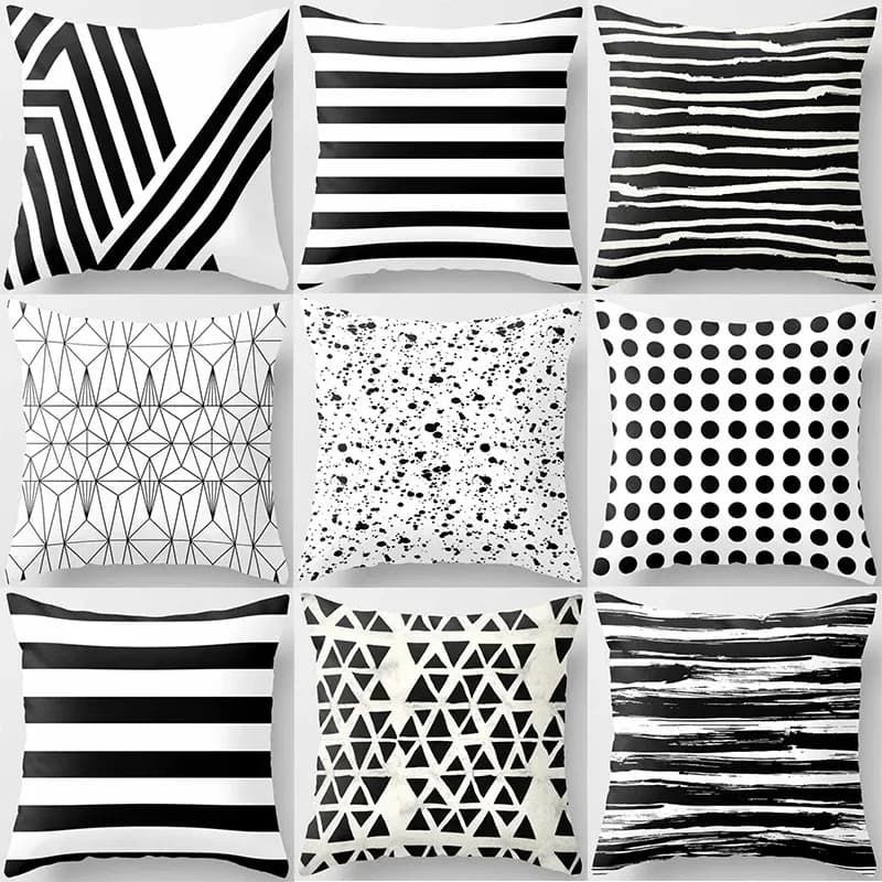 Federa per cuscino con motivo geometrico bianco e nero, moderna e semplice, in stile Ins, creativa, a righe e pois, decorativa per divano