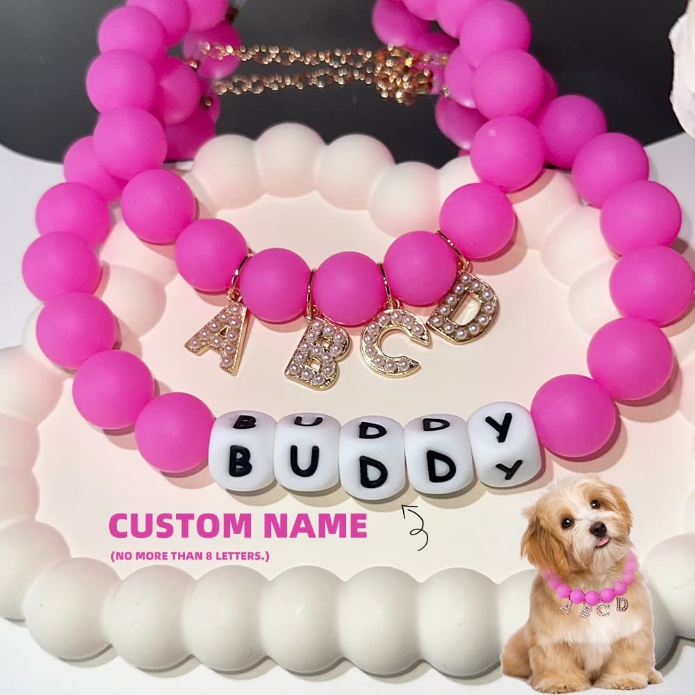Collare con perline per cani e gatti personalizzabile da 15 mm Personalizza con il nome dell'animale domestico che si illumina di notte che cammina Collane alla moda rosa caldo