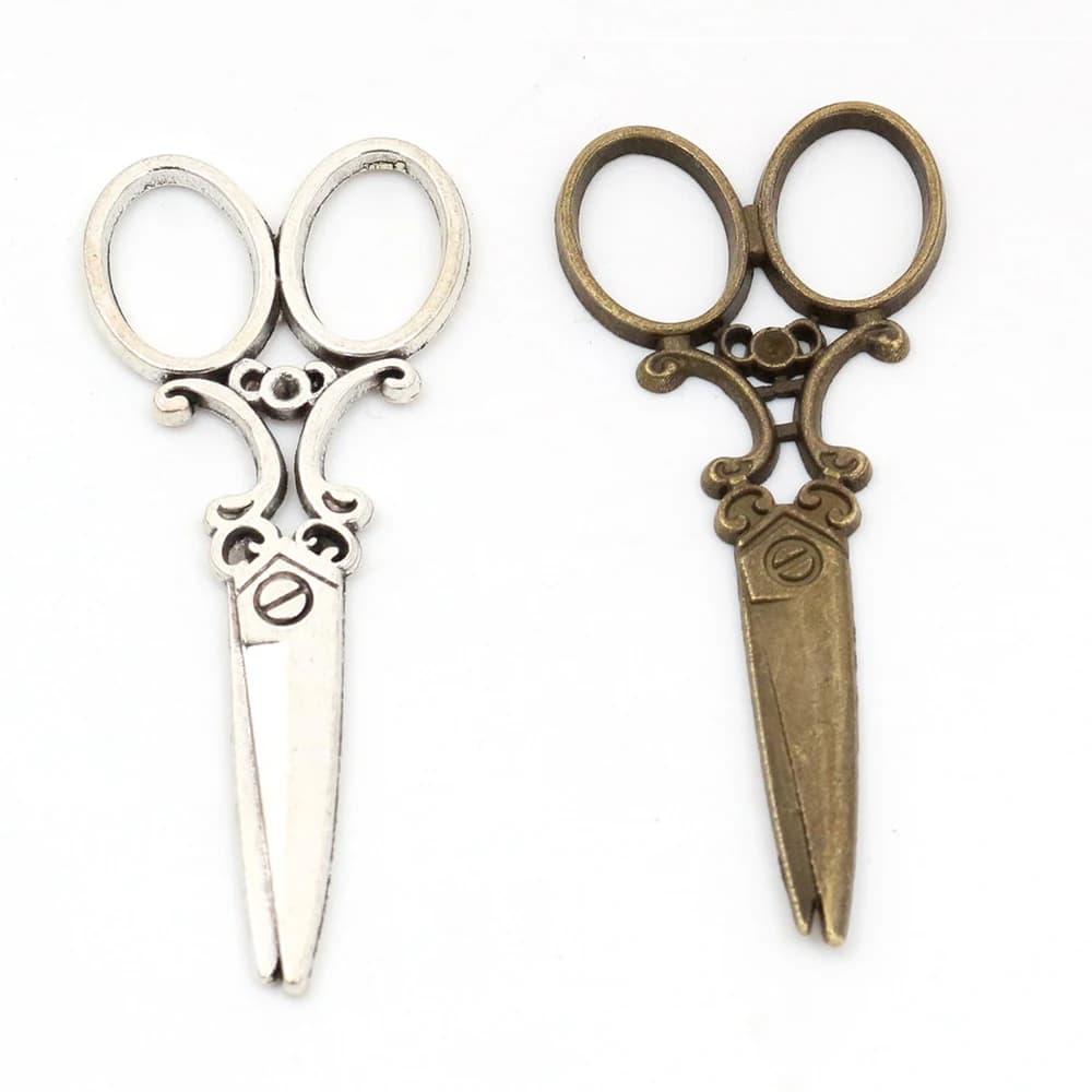 60x25mm 6 pezzi bronzo antico e argento antico placcato forbici ciondolo fatti a mano con ciondoli: fai da te per collana braccialetto