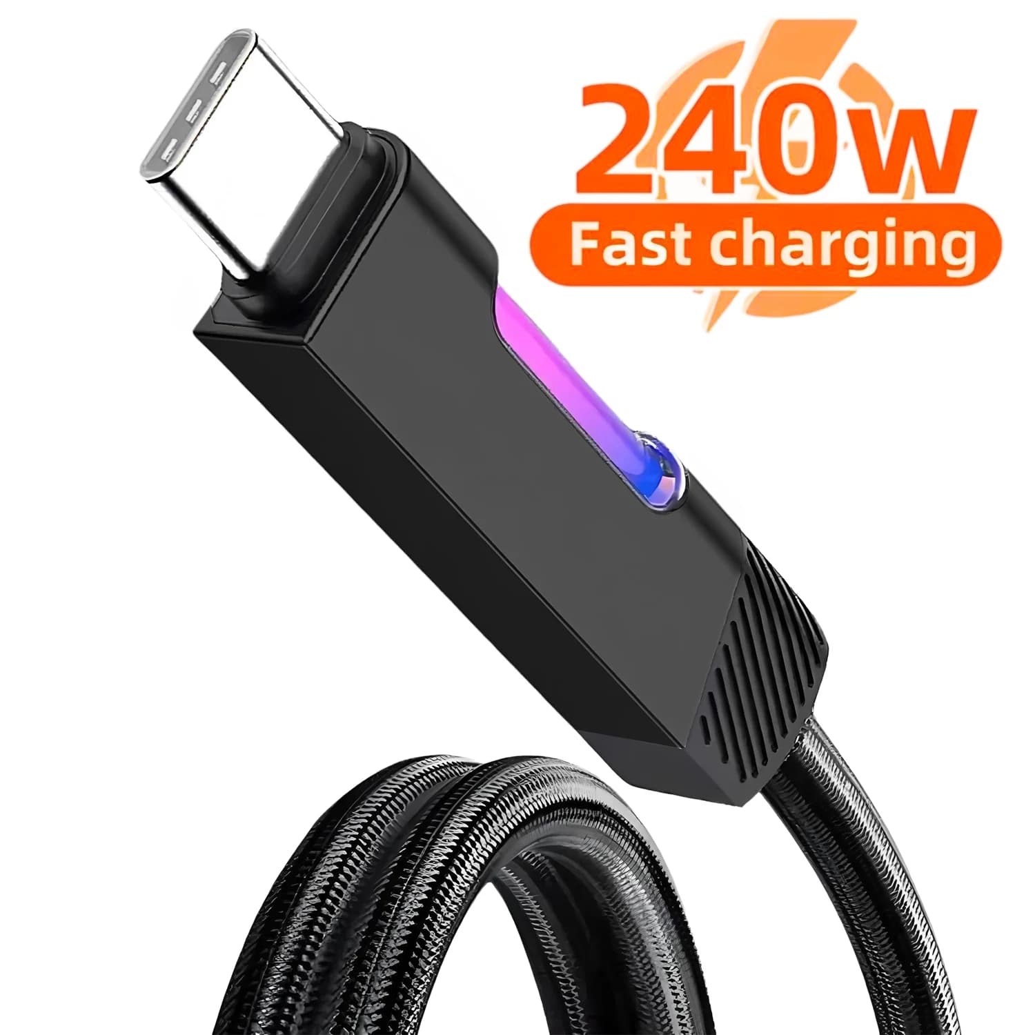 240W 6A USB-C Charging Cable, RGB Color Changing Ambient Light Fast Charging Cord