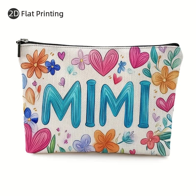 Una borsa per il trucco stampata divertente "MIMI": custodia multifunzionale con cerniera, borsa per riporre gioielli, piccola borsa portaoggetti con cerniera da viaggio perfetta.