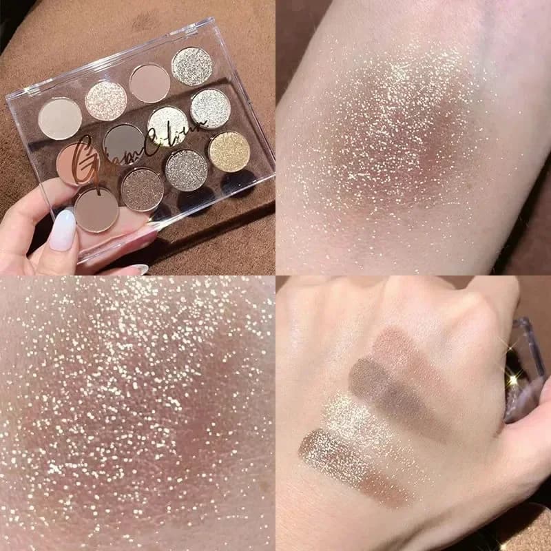 12 colori Nude Matte Eyeshadow Palette s Super Shiny Long Lasting Waterproof Eye Shadow Palette Glitter Eye Pigment Makeup Tools