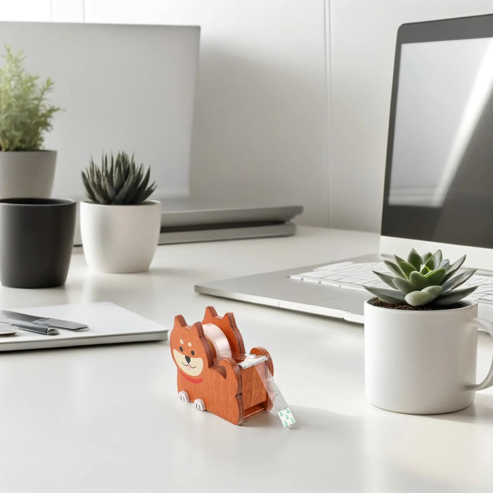 1Set Kawaii Dog Tape Dispenser Small Portable Desktop Tape Holder Washi Masking Cutter Efficient Adhesive Roll Storage for Home