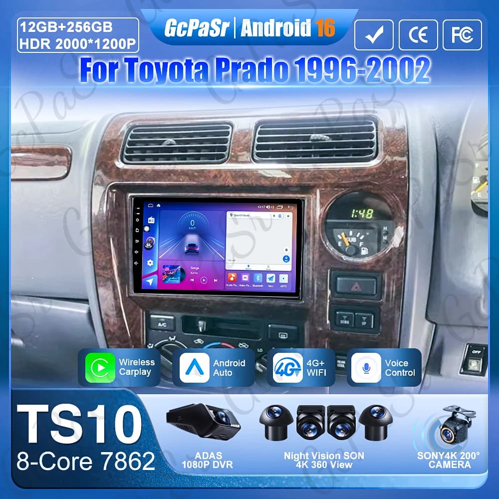 Android Auto For Toyota Prado 1996-2002 GPS Navigation Screen Car Radio 5G Wifi Automotive Multimedia Display Autoradio No 2din