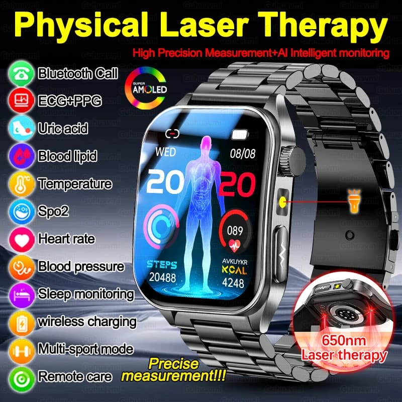 Smartwatch AI-GPT 2026 per Diagnosi ECG, Pressione Sanguigna, Lipidi, Acido Urico, Analisi Cardiaca con Doppio Sonda Laser 650nm