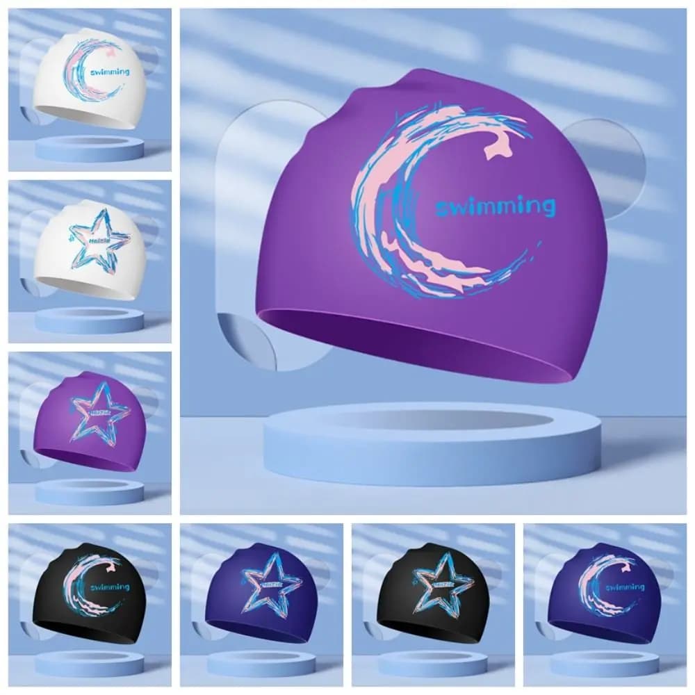Swimwear for Adults in Silicone with Moon and Star Patterns, for Long Hair, Elastic, for Pool