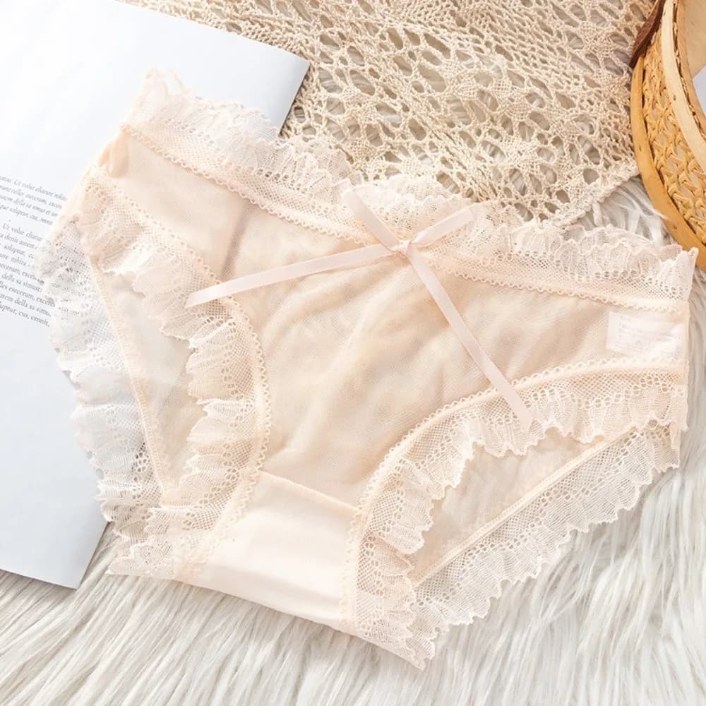 Thin Low Waist Lace Panties Bow Cotton Crotch Underwear for Women Ice Silk Mesh Briefs Summer