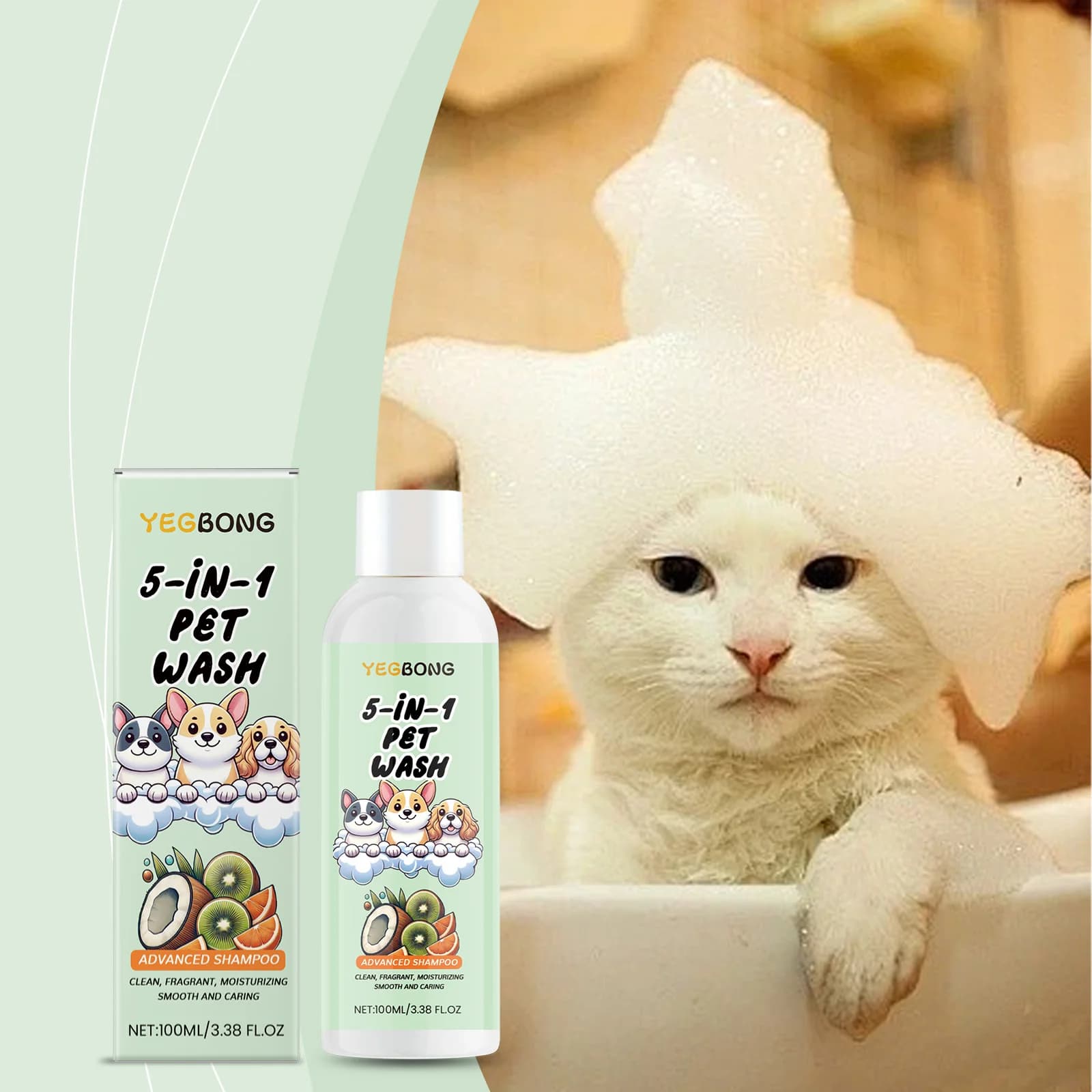 Shampoo e balsamo per cuccioli 5 in 1 Gel doccia per cani e gatti Shampoo idratante detergente delicato per pelli sensibili PH bilanciato