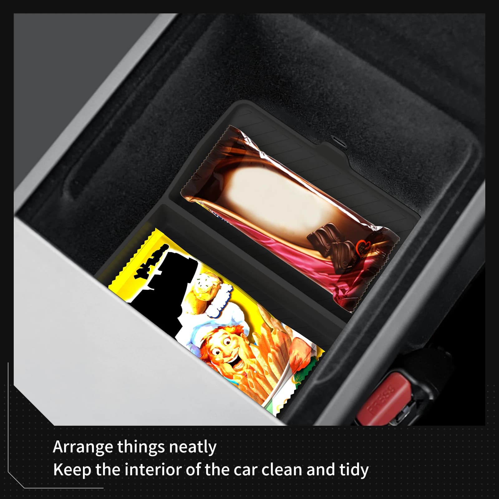 Vassoio Inferiore per Tesla Model Y Standard RWD 2025 2026, Scatola Portaoggetti per Bracciolo Auto, Organizer in Silicone per Accessori