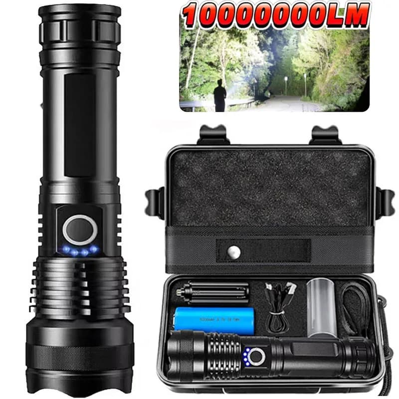 High Power Rechargeable LED Tactic Flashlight Aluminum Alloy Telescopic Zoom for Outdoor Camping Fishing