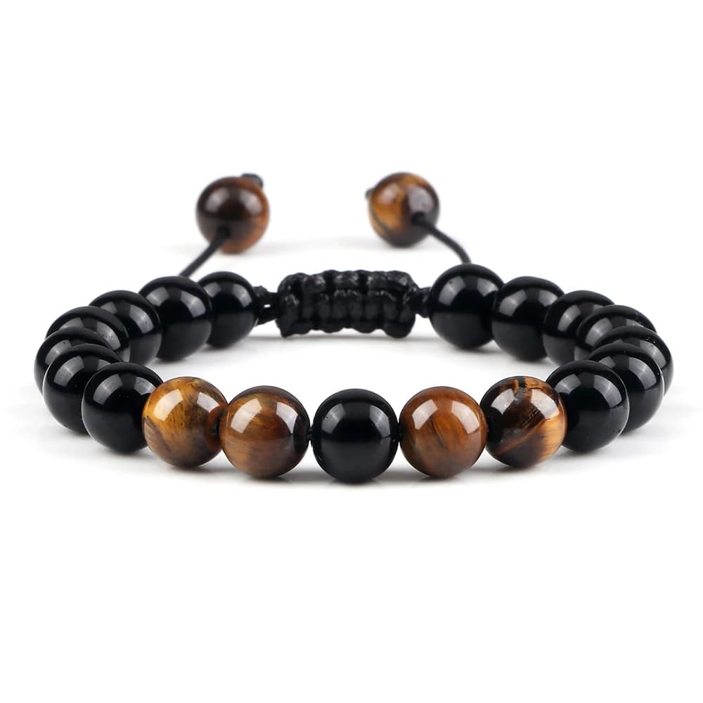 Bracciale rigido intrecciato in pietra naturale onice lavica nera per uomo donna equilibrio curativo occhio di tigre braccialetto Buddha fascino gioielli yoga