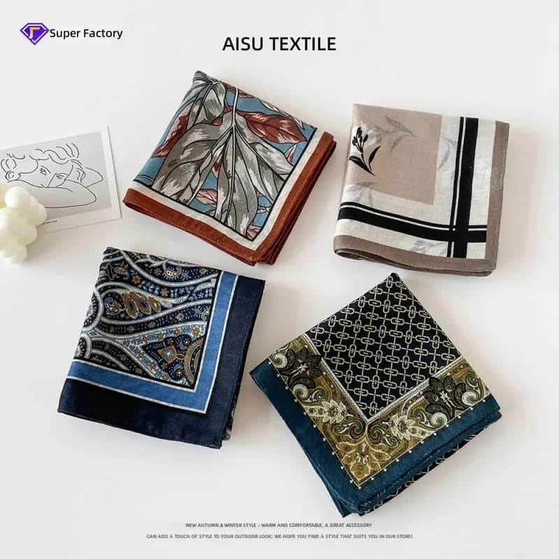 2026 Autumn Winter Double-Sided Herringbone Silk Scarf 60cm Women Printed Small Square Decorative Shawl Scarf Wholesale