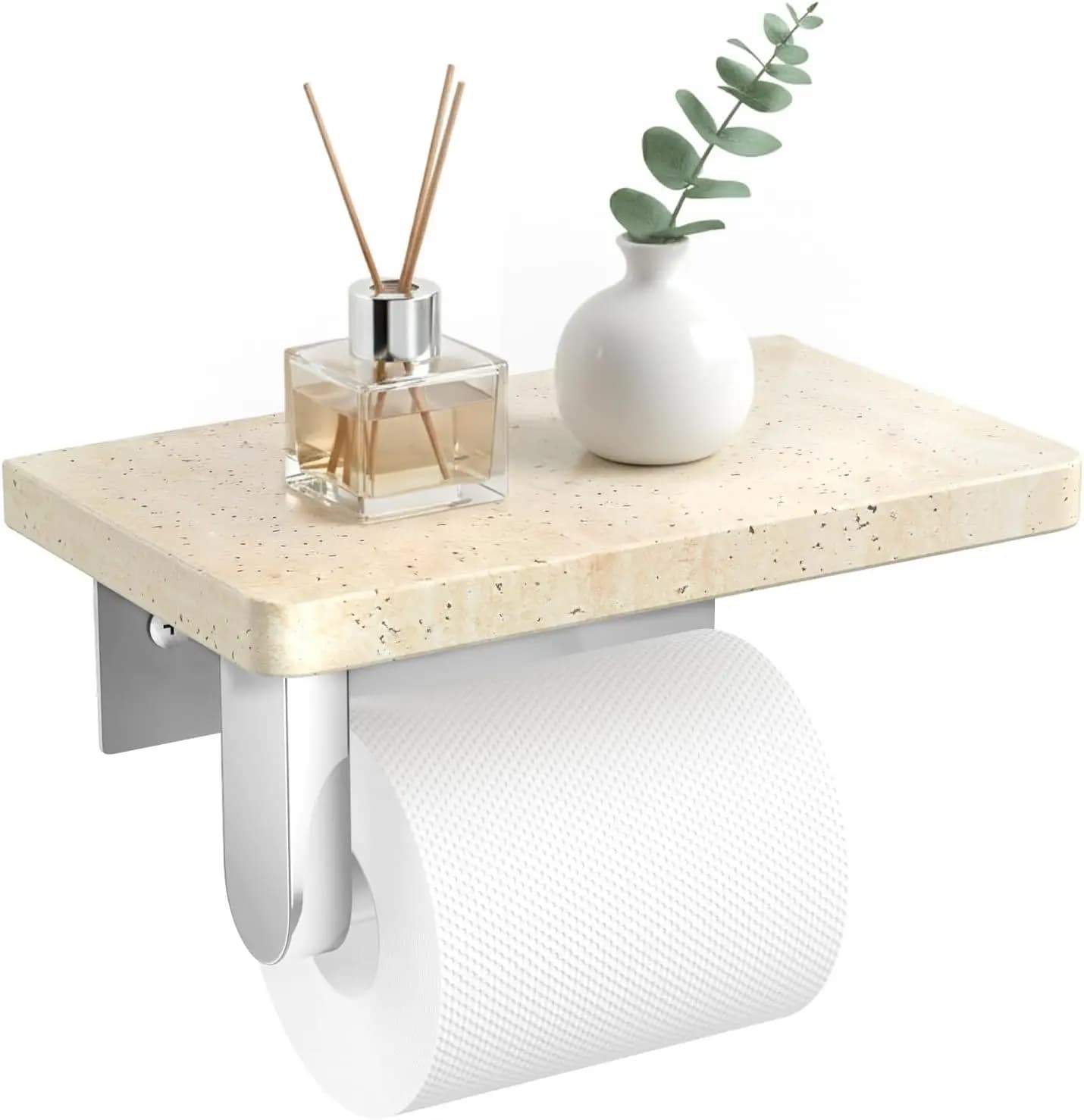 Portarotolo per Carta Igienica in Marmo con Mensola, in Acciaio Inox 304, Montaggio a Parete per Bagno, Toilette, Camper