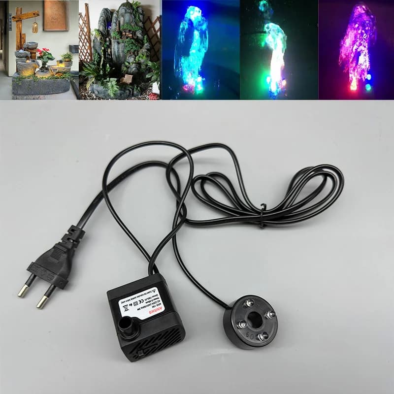 Pompa sommergibile 220V 3W Quattro luci a LED Acquario Stagno Glow Rockery Fontana Pompa Spina UE Paesaggistica DIY180L/H Pompa acqua