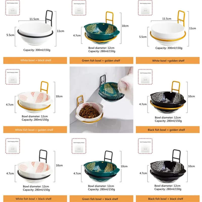 Nuova Ciotola in Ceramica per Cani e Gatti, Alimentatore Fisso a Parete per Acqua e Cibo, Accessori per Cuccioli
