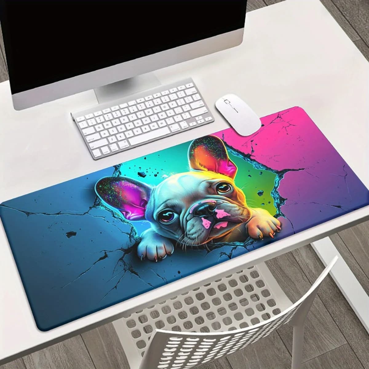 Tappetino per mouse 3D con bulldog francese - Design colorato con cane, tappetino da gioco grande, base in gomma antiscivolo, superficie liscia per PC e laptop