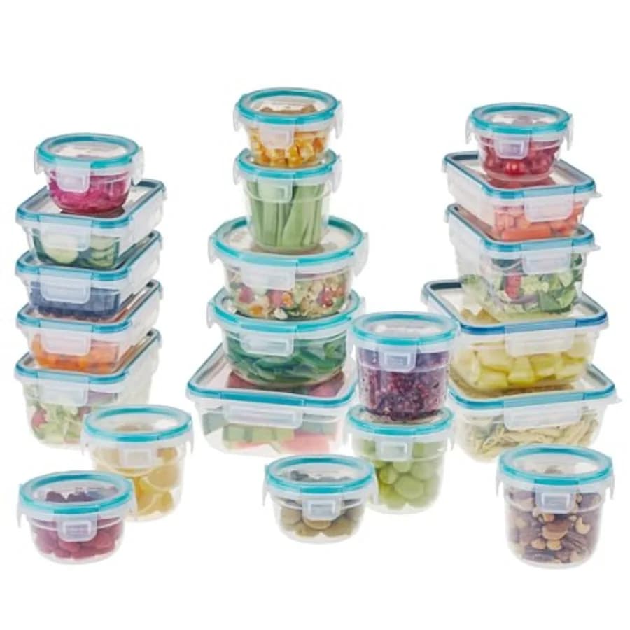 Set di Contenitori per Alimenti in Plastica, Soluzione Completa per la Conservazione, con Coperchi Senza BPA e 4 Linguette di Chiusura