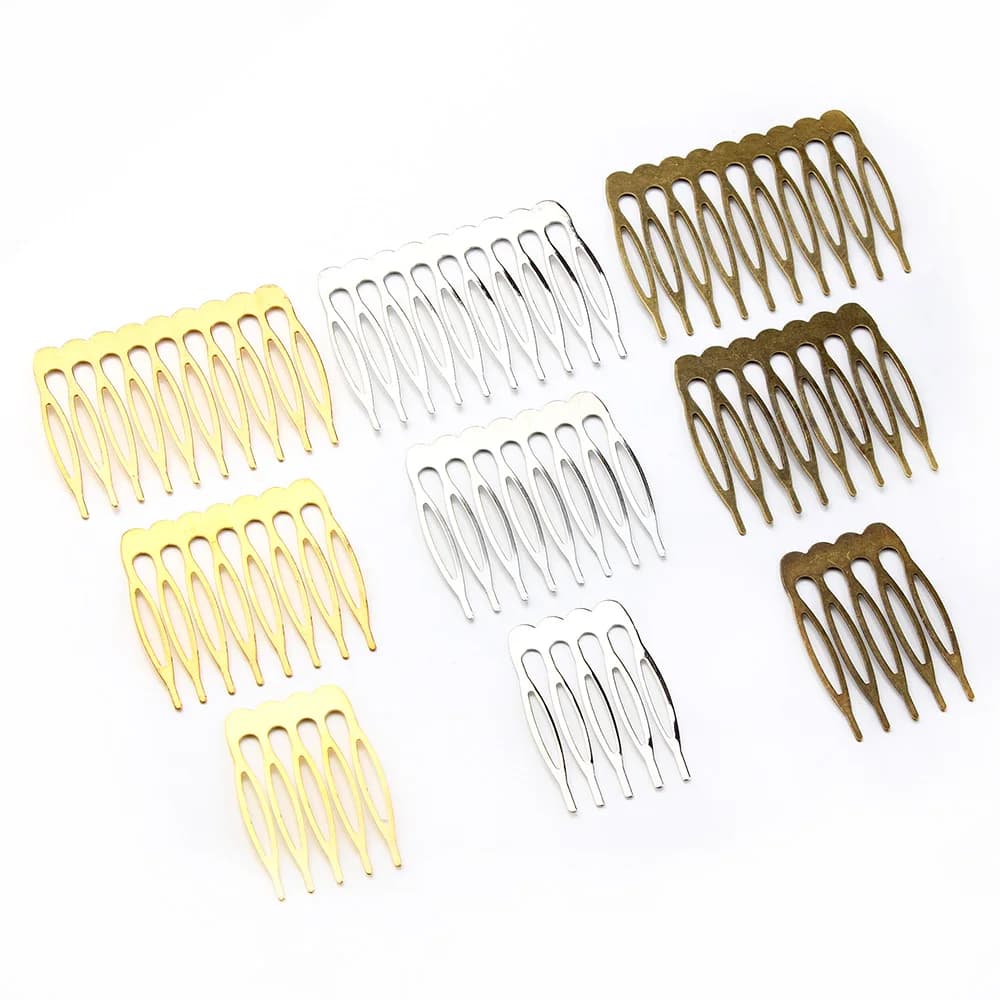 10pcs Comb Hairpins Copper Plated Blank Hair Clip Rhodium Gold Color 5/8/10 Teeth Hair Combs Diy Jewelry Accessories