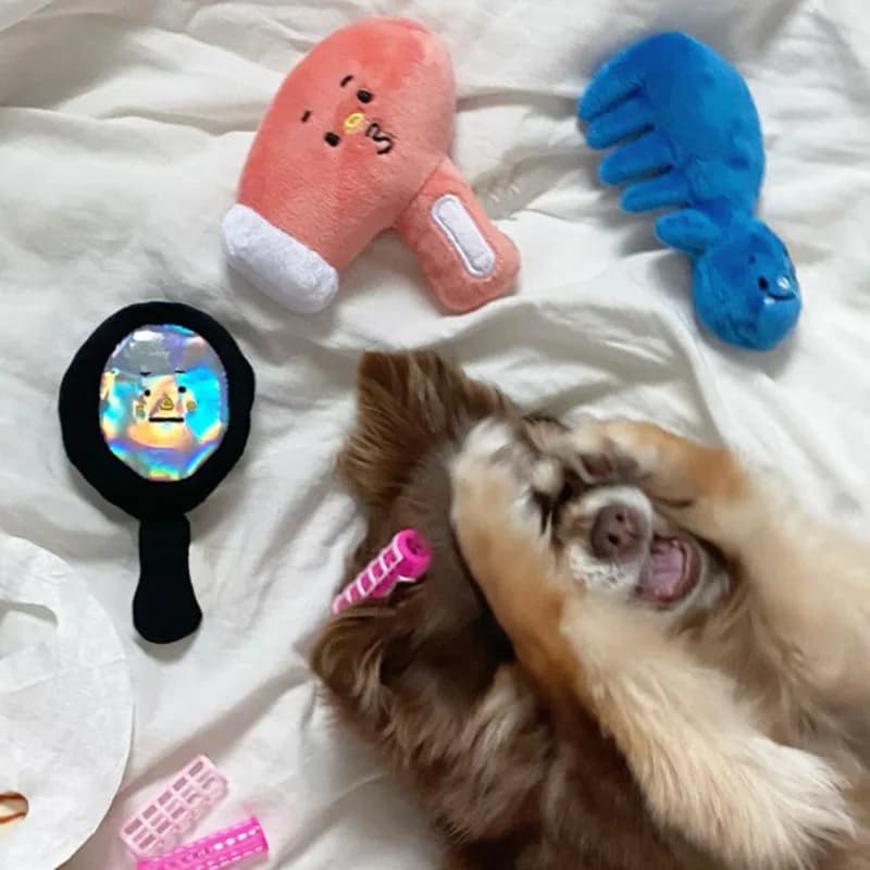 Disponibile Nuovo Giocattolo di Peluche a Forma di Asciugacapelli con Specchio, Giocattolo Sonoro per Animali Domestici, Divertente Serie Mini Taglio Capelli, Regali di Peluche