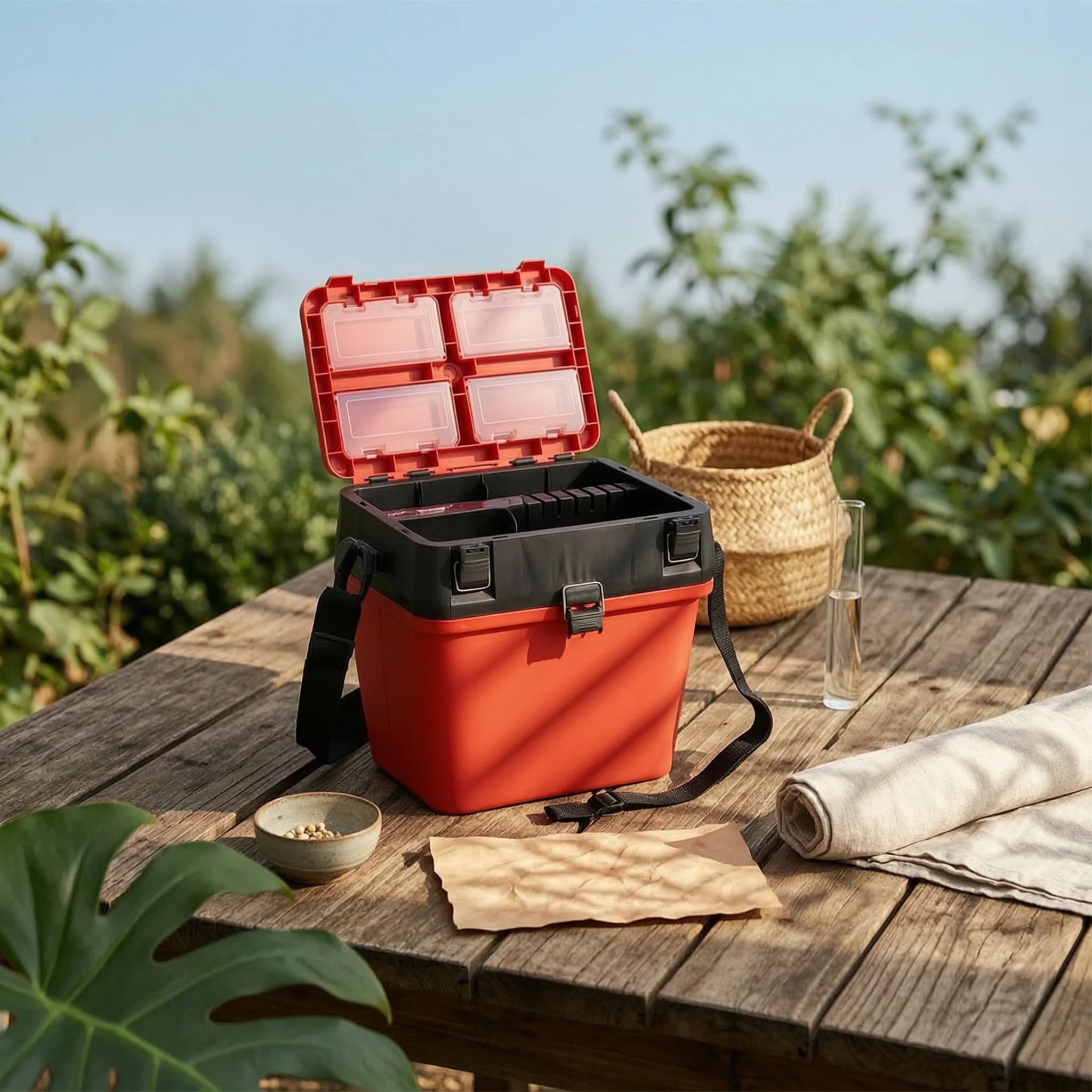 Fishing Tackle Box with Strap Portable Gear Organizer Box Latching Heavy-Duty for Fishermen