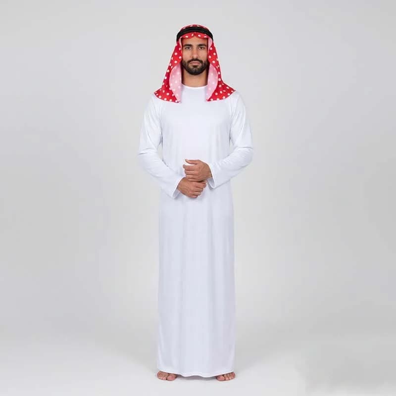 Costume Tradizionale Arabo, Abito Arabo per Uomo, Vestito da Sceicco con Sciarpa Keffiyeh Musulmana per Feste e Cosplay